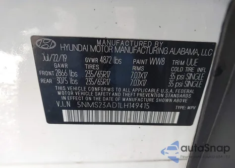 2020 Hyundai Santa Fe Se из США, поврежденный, VIN 5NMS23AD1LH149415